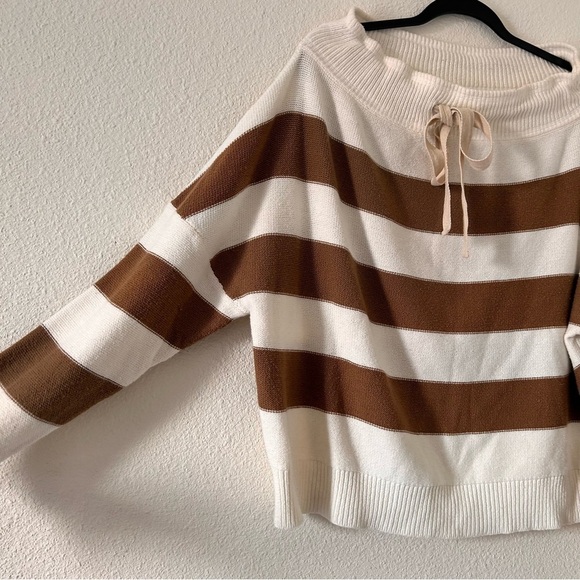 PROMESA Wide Boat Neck Drop shoulder Stripe Knit sweater women Sz S/M - Picture 2 of 6